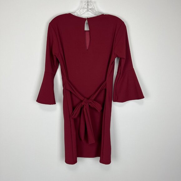 Lulus Womens Last Love Song Burgundy Tie Waist Dress Bell Sleeves size Small - Picture 8 of 14